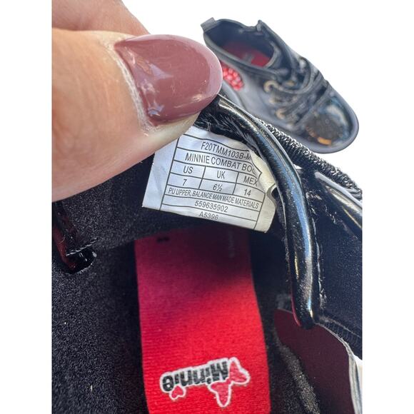 Disney Minnie Mouse Girls Combat Boots Black Patent Sparkle Size 7 - Picture 10 of 11